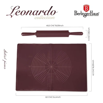 Berlingerhaus Silikonový váleček na těsto a pečicí podložka červená Leonardo Collection