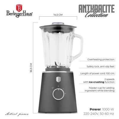 Berlingerhaus Stolní mixér 1000 W se skleněnou nádobou 1,5 l Antracit Collection