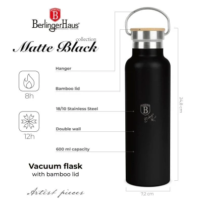 Berlingerhaus Termoska lahev s dvojitou stěnou nerez 0,6 l Matte Black Collection