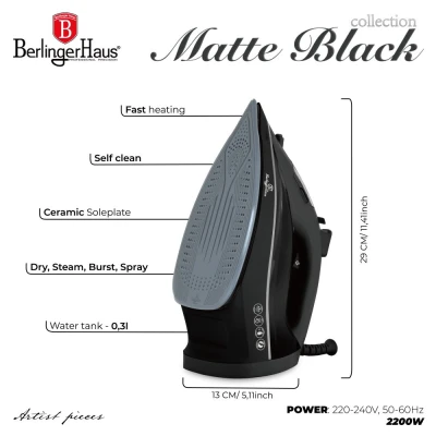 Berlingerhaus Žehlička napařovací 2200 W Matte Black Collection