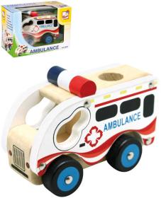 Bino DŘEVO Auto baby ambulance sanitka volný chod (dřevěná hračka)