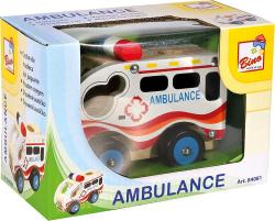 Bino DŘEVO Auto baby ambulance sanitka volný chod (dřevěná hračka)