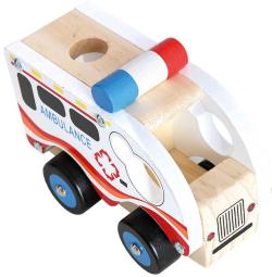 Bino DŘEVO Auto baby ambulance sanitka volný chod (dřevěná hračka)