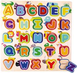 Bino DŘEVO Baby abeceda anglická se zvířátky vkládací písmenka na desce