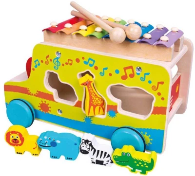 Bino DREVO Baby auto vkladačka s xylofónom 3v1 (drevená hračka)