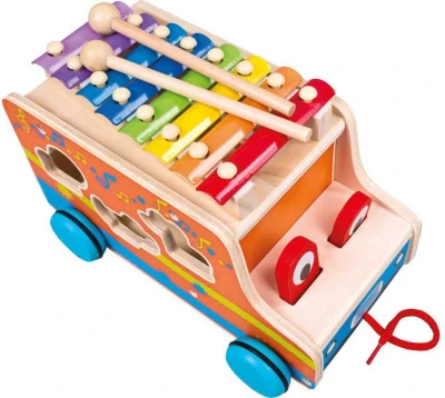 Bino DREVO Baby auto vkladačka s xylofónom 3v1 (drevená hračka)