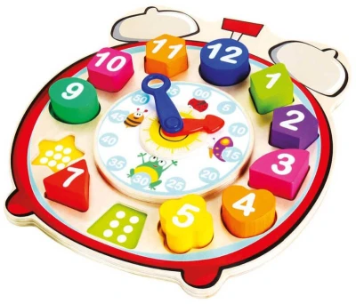 Bino DREVO Baby hodiny vkladací budík 13 dielikov (drevená hračka)