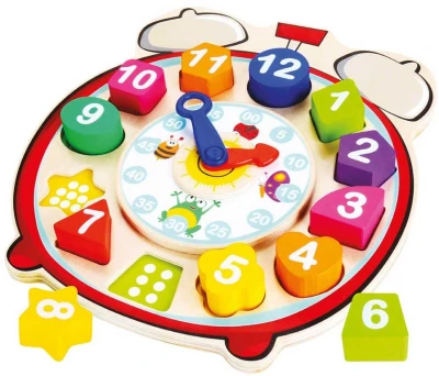 Bino DREVO Baby hodiny vkladací budík 13 dielikov (drevená hračka)