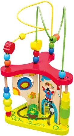 Bino DŘEVO Baby motorický labyrint velký provlékačka s korálky s aktivitami Bino DŘEVO Baby motorický labyrint velký provlékačka s korálky s aktivitami