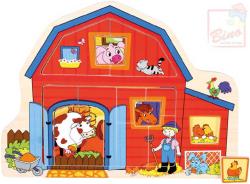 Bino DŘEVO Baby puzzle farma 13 dílků vkládačka domeček