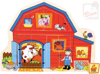 Bino DŘEVO Baby puzzle farma 13 dílků vkládačka domeček Bino DŘEVO Baby puzzle farma 13 dílků vkládačka domeček