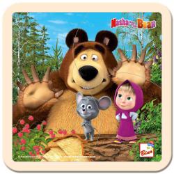 Bino DŘEVO Baby Puzzle Máša a Medvěd myška 15x15cm na desce 4 dílky