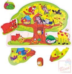 Bino DŘEVO Baby puzzle veselá zvířátka 12 dílků vkládačka strom Bino DŘEVO Baby puzzle veselá zvířátka 12 dílků vkládačka strom