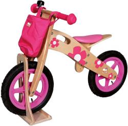 Bino DŘEVO Odrážedlo růžové květinové odstrkovadlo (dřevěná hračka)