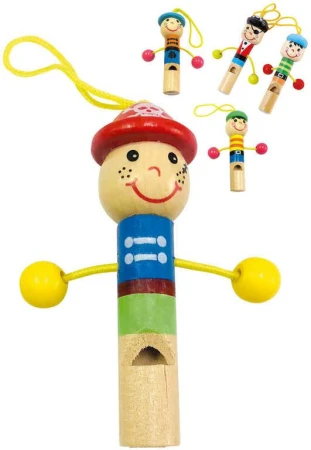 Bino DŘEVO Píšťalka dětská panáček 5 druhů (dřevěná hračka)
