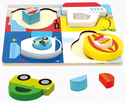 Bino DŘEVO Puzzle vkládací doprava 13 dílků 3D (dřevěná hračka)
