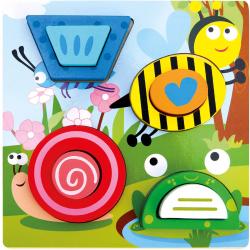 Bino DŘEVO Puzzle vkládací rybník 9 dílků 3D (dřevěná hračka)