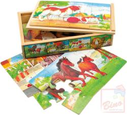 Bino DŘEVO Puzzle zvířátka v krabičce (dřevěná hračka)