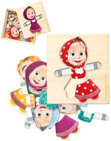 Bino DŘEVO Šatní skříň Máša a medvěd vkládací puzzle 18 dílků v boxu
