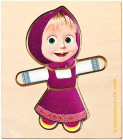 Bino DŘEVO Šatní skříň Máša a medvěd vkládací puzzle 18 dílků v boxu