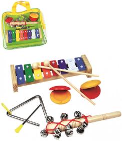Bino DŘEVO Set hudební s trianglem v tašce 4v1 (hudební nástroje)