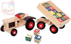 Bino DŘEVO Traktor gumová kola + vlečka (dřevěná hračka)
