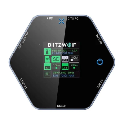 BlitzWolf BW-TH16 tmavě šedá 8v1 100W LCD USB-C dokovací stanice