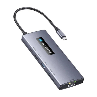 BlitzWolf BW-NEW TH8 stříbrný 10v1 USB-C hub s napájením