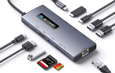BlitzWolf BW-NEW TH8 stříbrný 10v1 USB-C hub s napájením