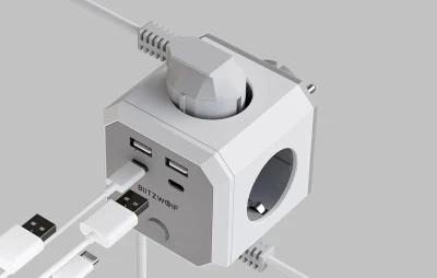 BlitzWolf BW-EC2 bílo-šedá 8v1 napájecí kostka (4x AC/2x USB-A/2x USB-C)