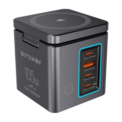 BlitzWolf BW-i113 Max tmavě šedá GaN USB-A 3xUSB-C 105W síťová nabíječka