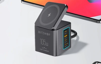 BlitzWolf BW-i113 Max tmavě šedá GaN USB-A 3xUSB-C 105W síťová nabíječka