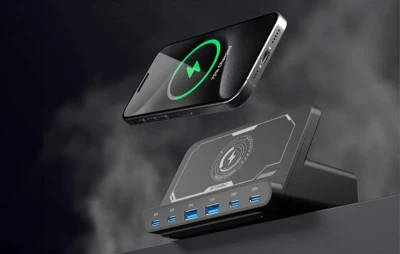 BlitzWolf BW-S27 160W černá síťová nabíječka s 2x USB-A, 4x USB-C a 15W bezdrátovým dobíjením