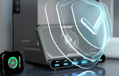 BlitzWolf BW-S27 160W černá síťová nabíječka s 2x USB-A, 4x USB-C a 15W bezdrátovým dobíjením