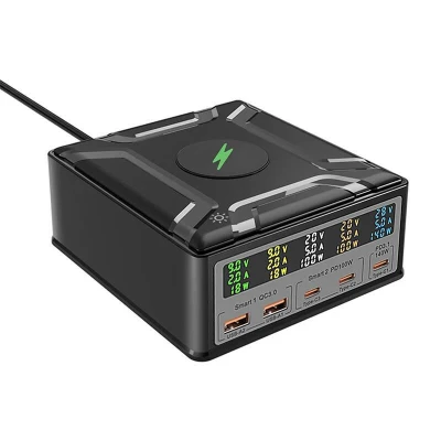 BlitzWolf BW-S28 černá 260W 2xUSB-A 3xUSB-C 15W bezdrátová USB nabíječka