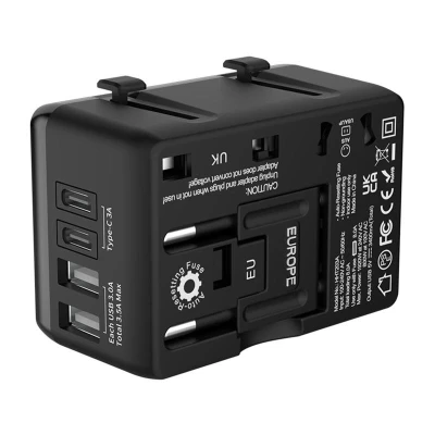 BlitzWolf BW-TA1 černý cestovní adaptér 4 v 1 2xUSB + C + PD 20W