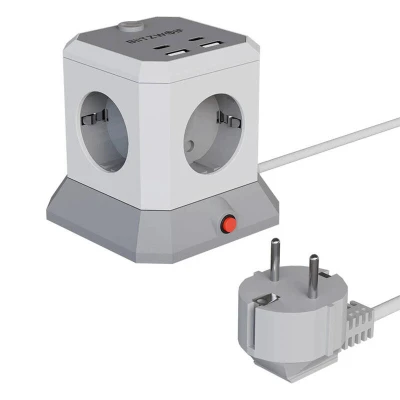 BlitzWolf BW-EC1 bílo-šedá 4xAC 2xUSB-A 2xUSB-C prodlužovací zásuvka