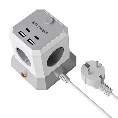 BlitzWolf BW-EC1 bílo-šedá 4xAC 2xUSB-A 2xUSB-C prodlužovací zásuvka