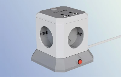 BlitzWolf BW-EC1 bílo-šedá 4xAC 2xUSB-A 2xUSB-C prodlužovací zásuvka