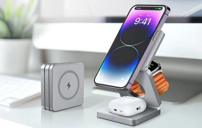 BlitzWolf 3in1 BW-IW30 stříbrná bezdrátová nabíječka
