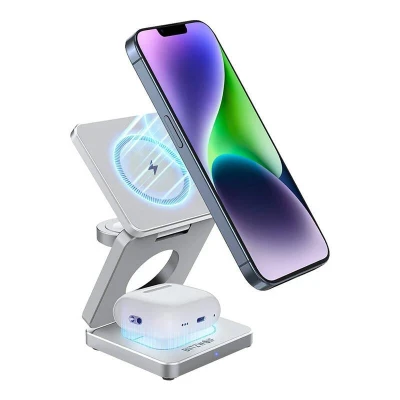 BlitzWolf 3in1 BW-IW30 stříbrná bezdrátová nabíječka