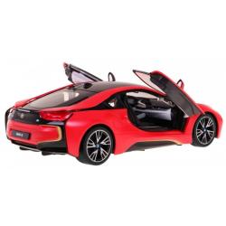 BMW i8 1:14, RASTAR, licence, LED, metalický lak, dálkové otevírání dveří, červené (VÝPRODEJ)