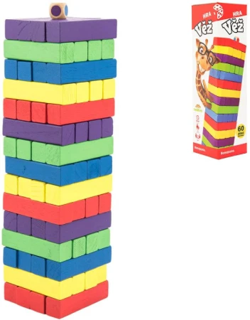 Bonaparte DŘEVO Hra věž Jenga barevná 60 dílků (společenská hra)