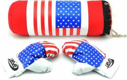 Boxerský dětský set pytel boxovací + rukavice 1 pár potisk vlajka USA v síťce Boxerský dětský set pytel boxovací + rukavice 1 pár potisk vlajka USA v síťce