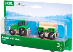 Brio DŘEVO Set traktor s přívěsem a nákladem dřeva doplněk k vláčkodráze