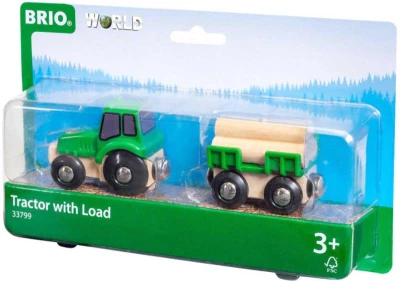 Brio DŘEVO Set traktor s přívěsem a nákladem dřeva doplněk k vláčkodráze