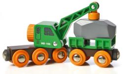 Brio DŘEVO Set Vagon s nákladem + jeřáb doplněk k vláčkodráze 33698