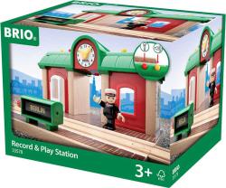 Brio DŘEVO Vlaková stanice set s výpravčím funkce nahrávání REC Světlo Zvuk