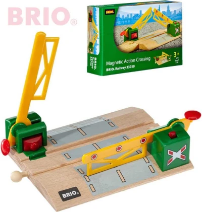 Brio DŘEVO Železniční přejezd magnetický se závorami doplněk k vláčkodráze