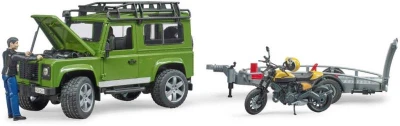 Bruder 02589 Auto Land Rover set s přívěsem a motoycklem Ducati s figurkou jezdce